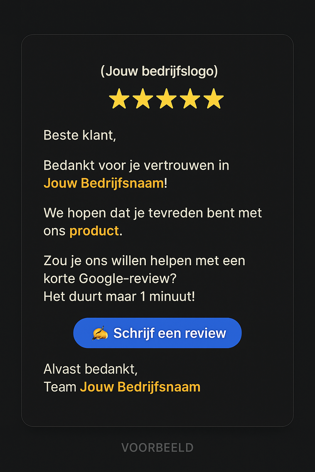 Voorbeeld reviewmail